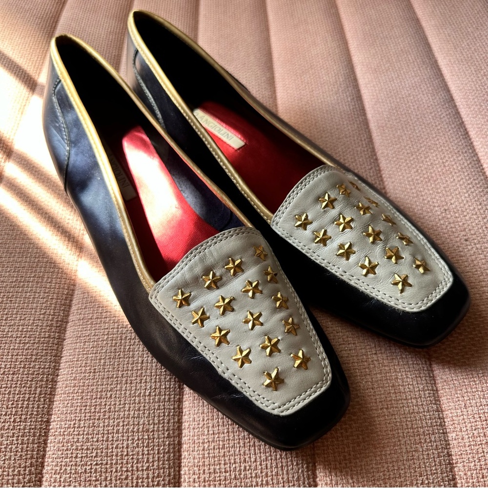 Enzo Angiolini Vero Cuoio Black and White Star Studded Loafers | Size 9.5 N